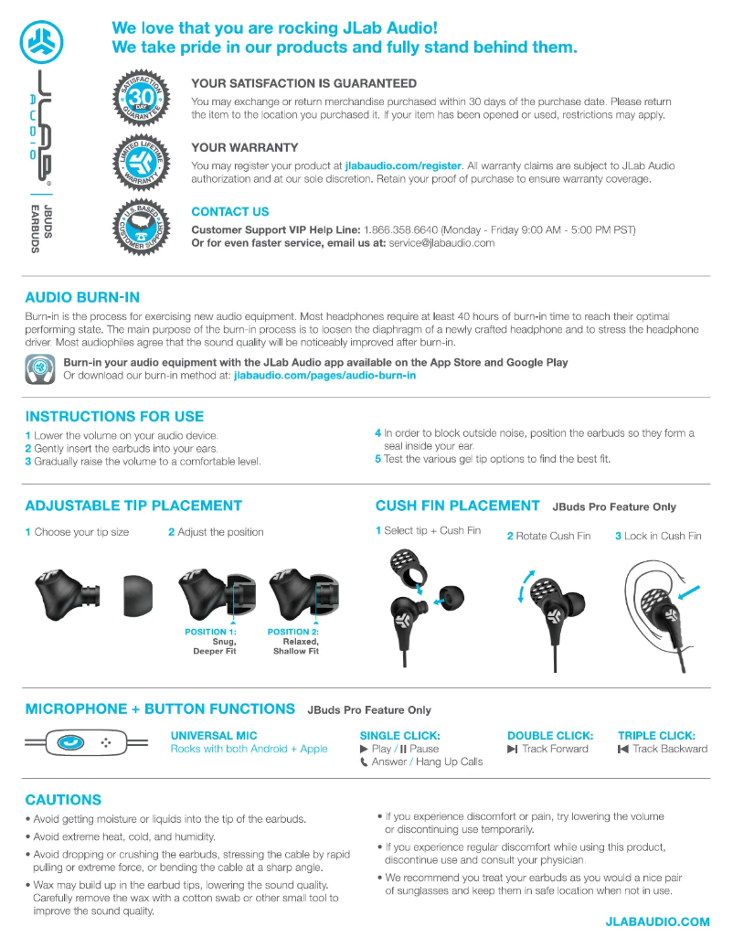 Image de la première page du manuel de l'appareil JBuds Pro Signature
