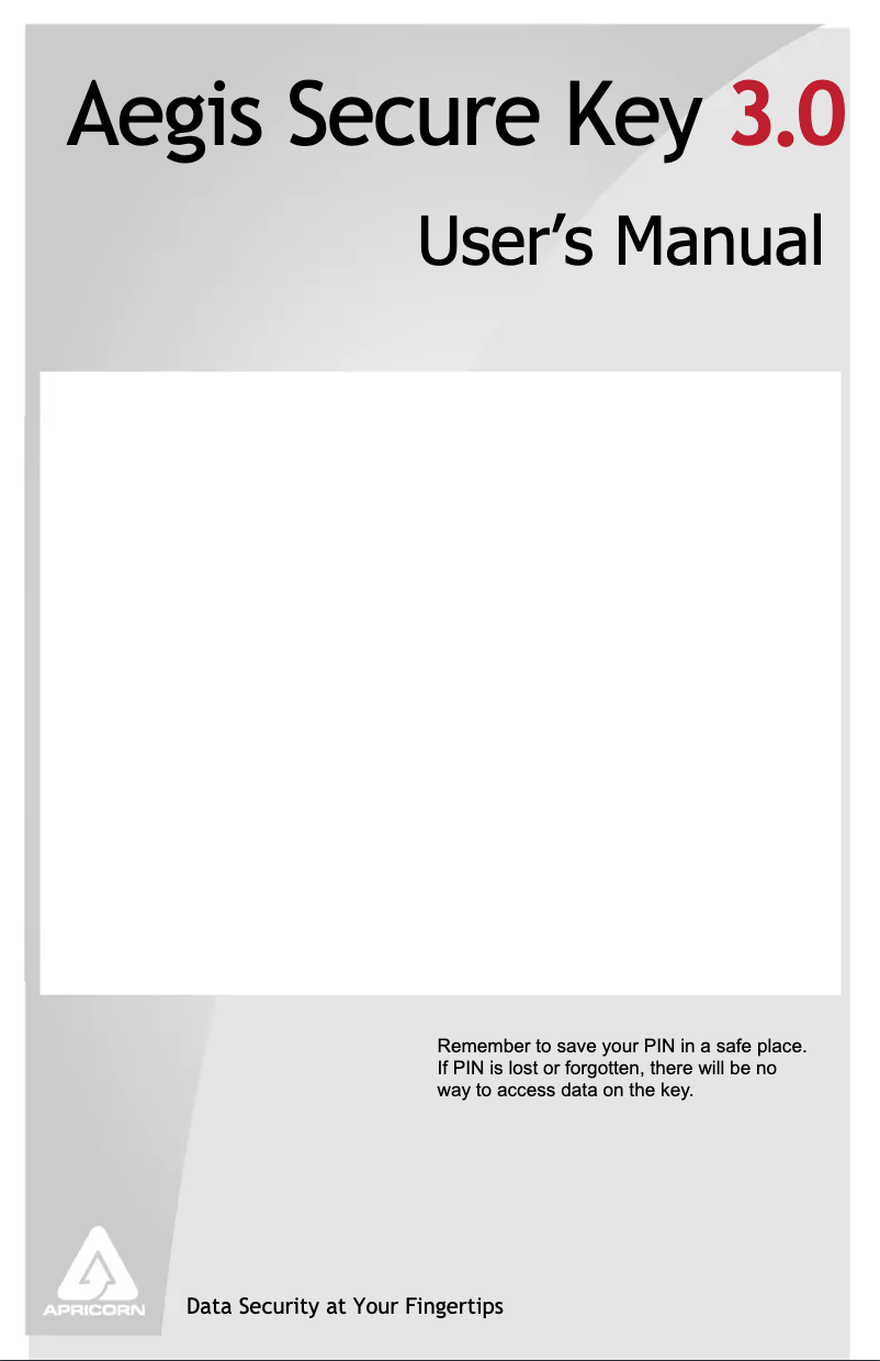 Page 1 de la notice Manuel utilisateur Apricorn Aegis Secure Key 3.0