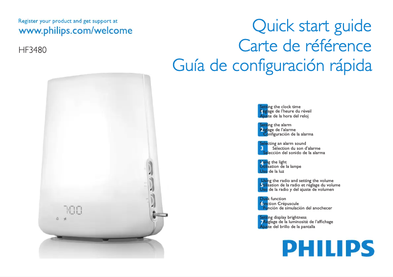 Page 1 de la notice Guide de démarrage rapide Philips Wake-up Light HF3480