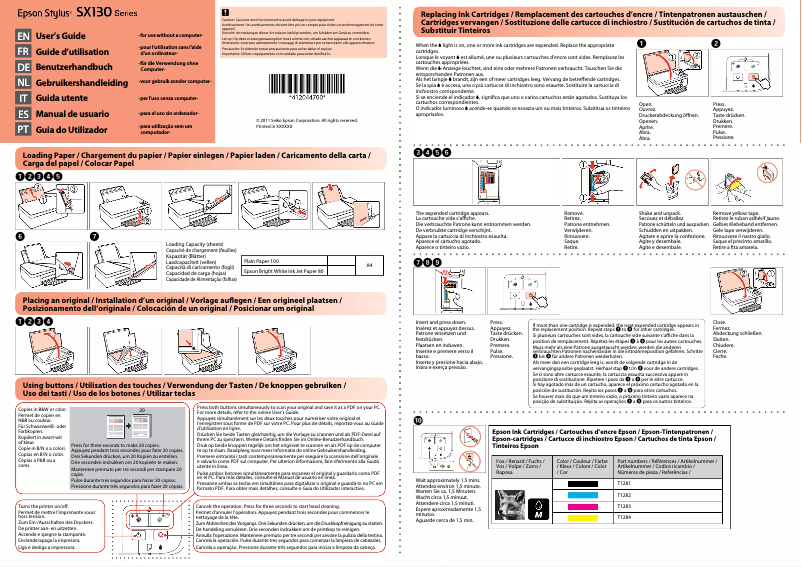 Page 1 de la notice Manuel utilisateur Epson Stylus SX130