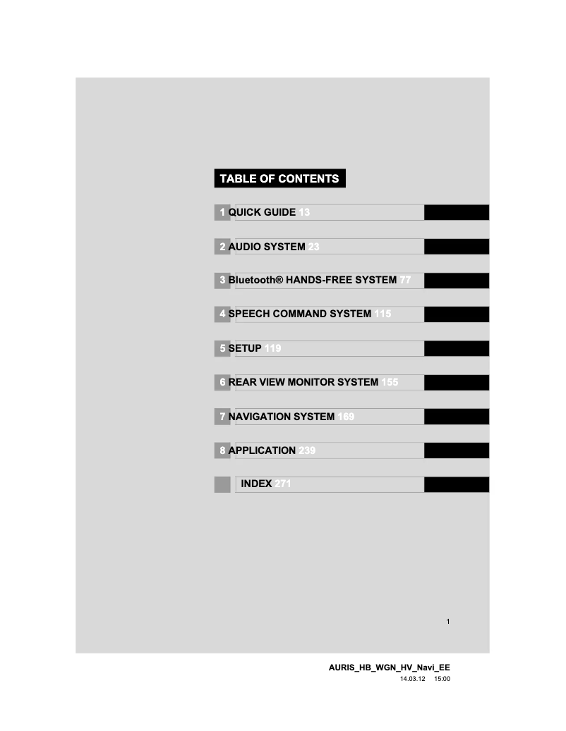 Page 1 de la notice Manuel utilisateur Toyota Auris 2014 Navigation