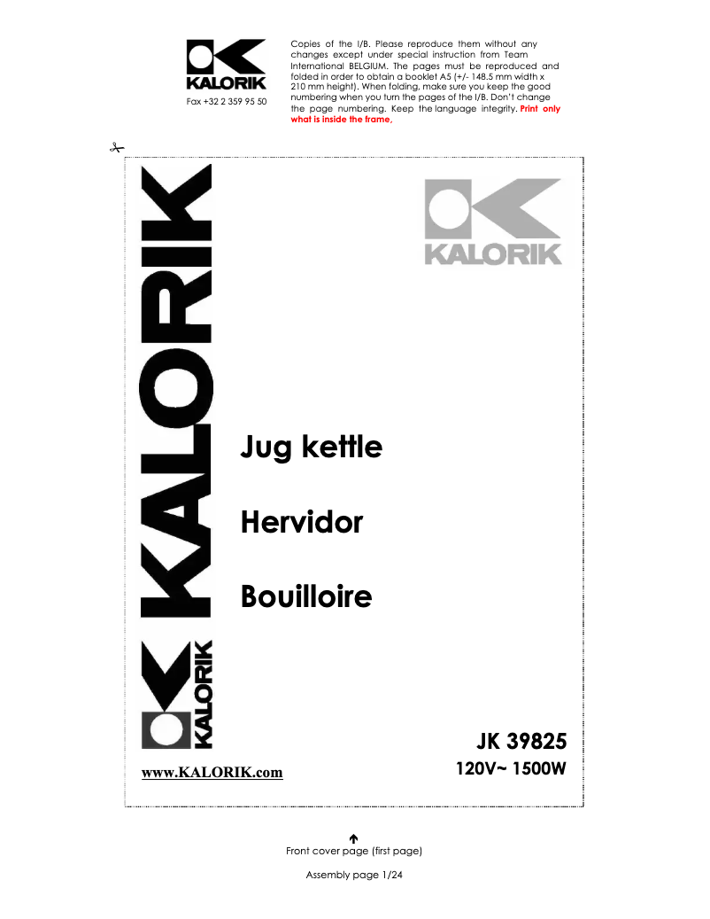 Page 1 de la notice Manuel utilisateur Kalorik JK-39825