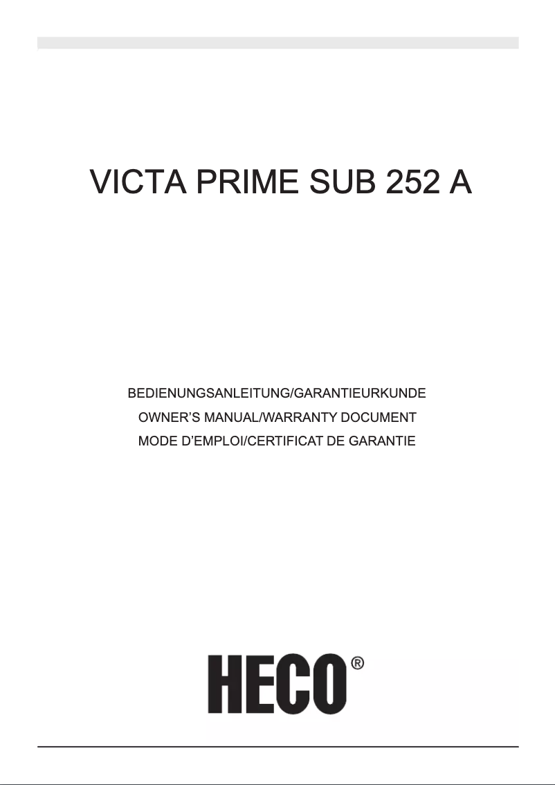 Image de la première page du manuel de l'appareil Victa Prime Sub 252