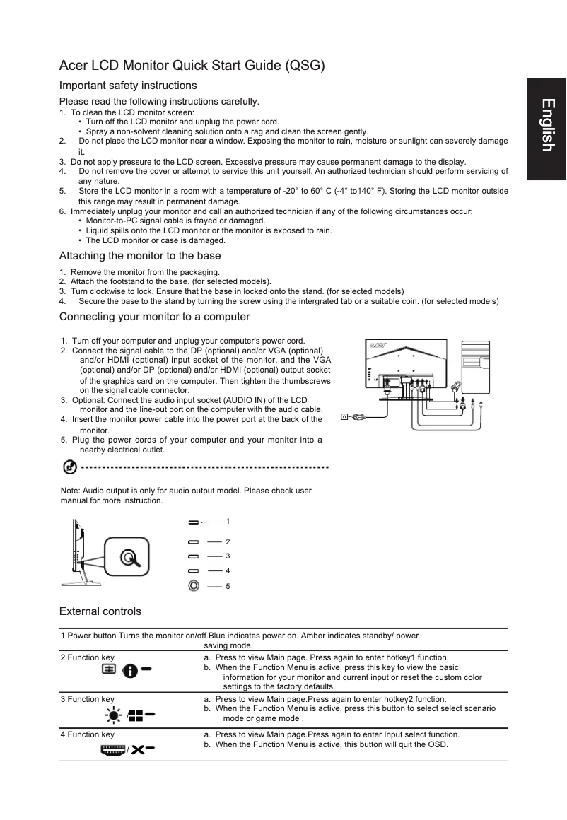 Page n°1 - Guide de démarrage rapide Acer KG241YA