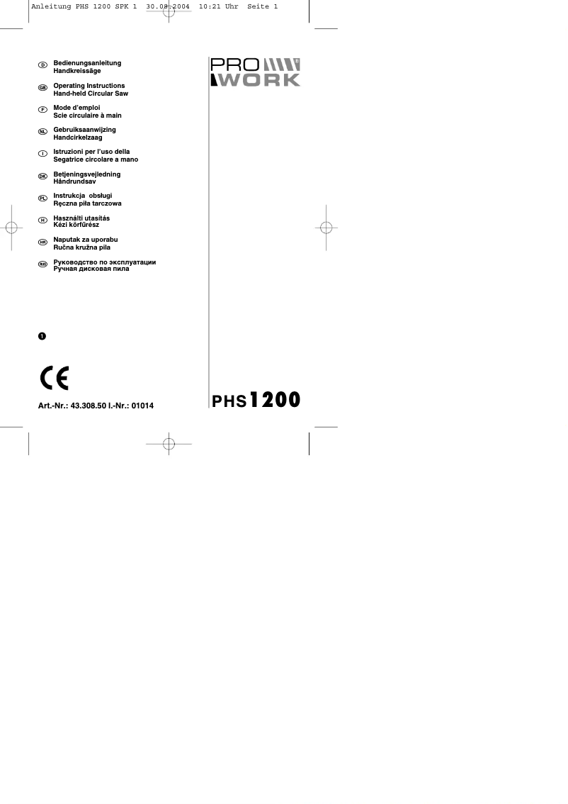 Page n°1 - Manuel utilisateur Prowork PHS 1200/1