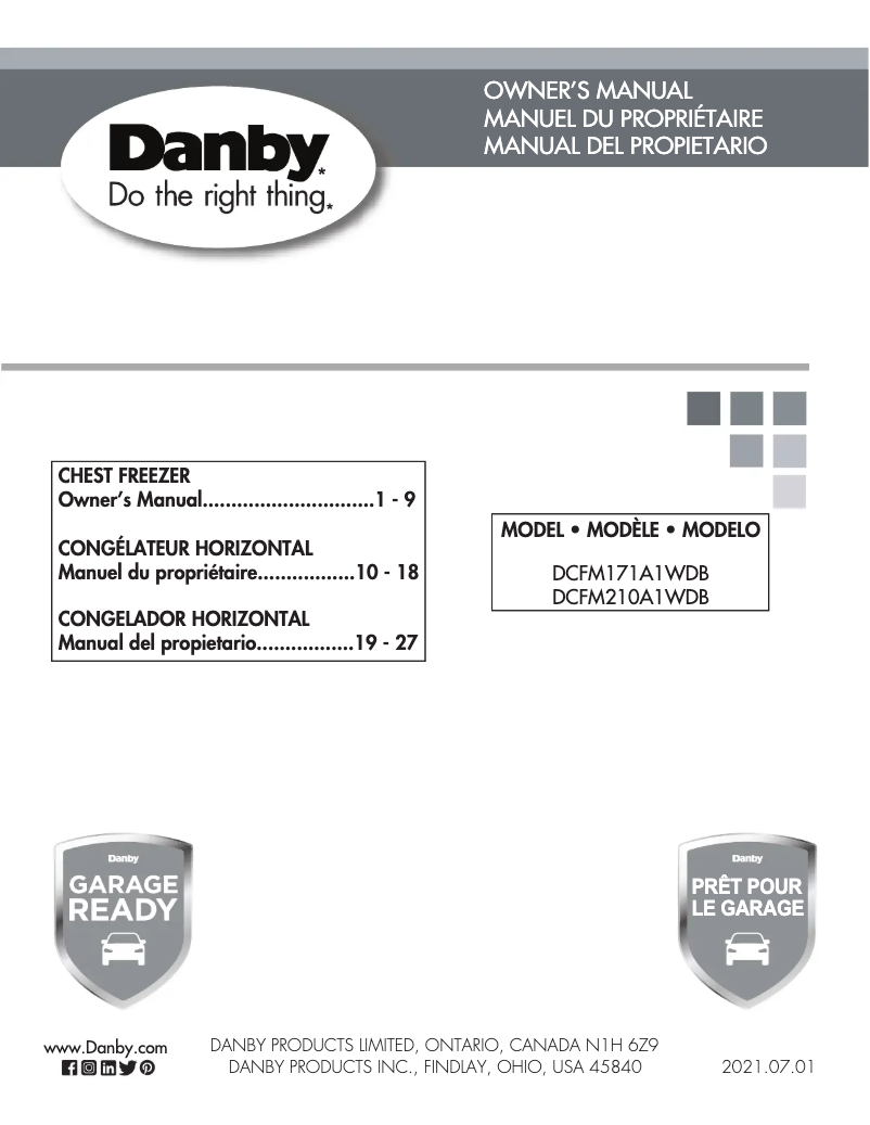 Page 1 de la notice Manuel utilisateur Danby DCFM171A1WDB