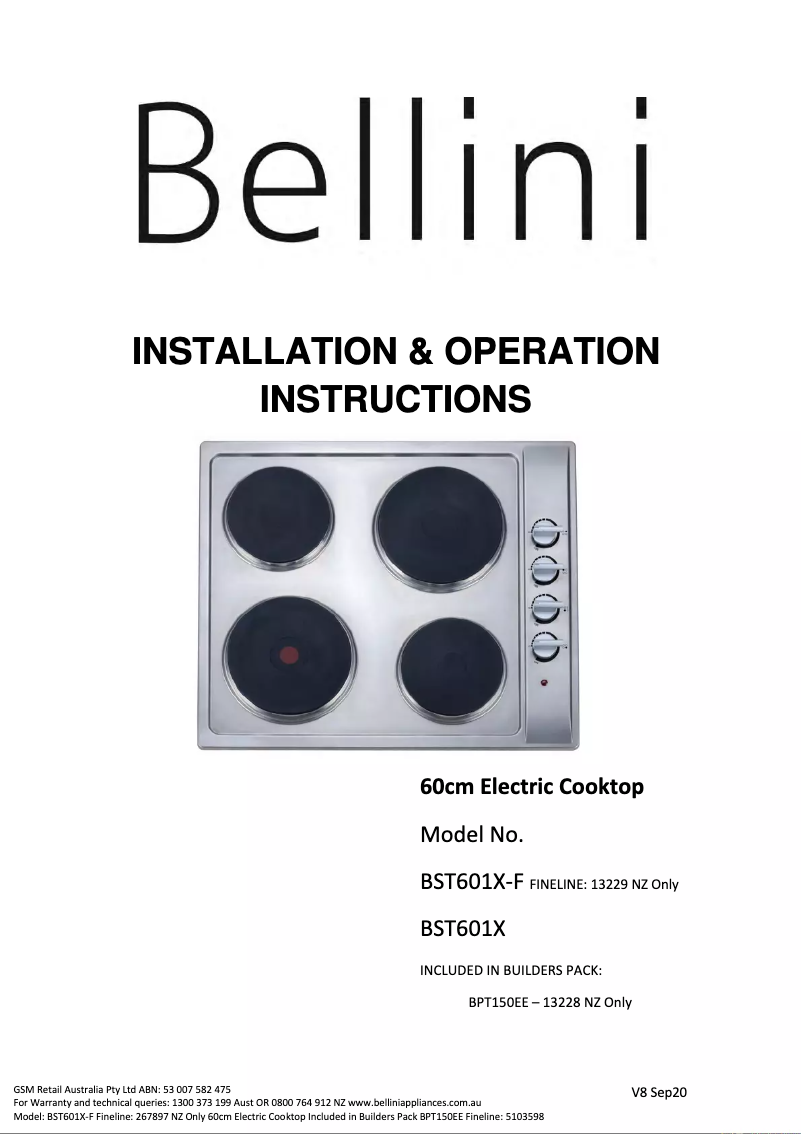 Page 1 de la notice Manuel utilisateur Bellini BST601X-F