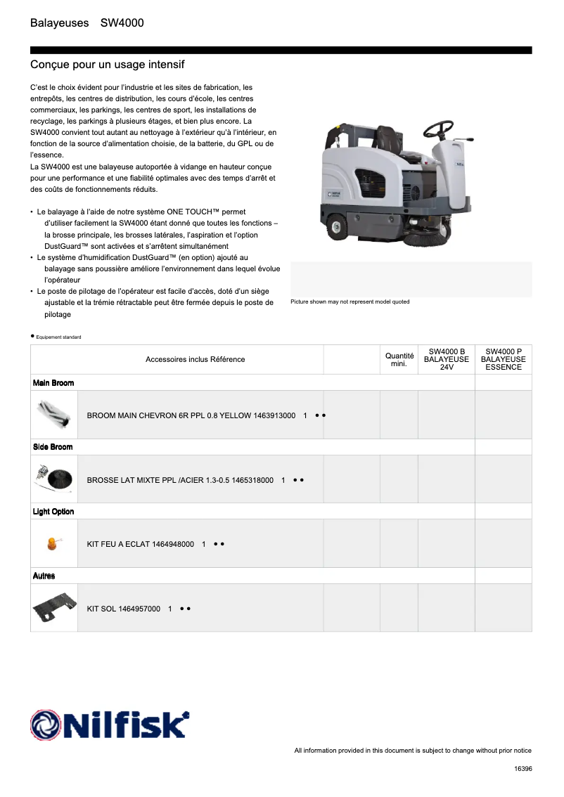 Página 1 del manual Ficha técnica Nilfisk SW4000