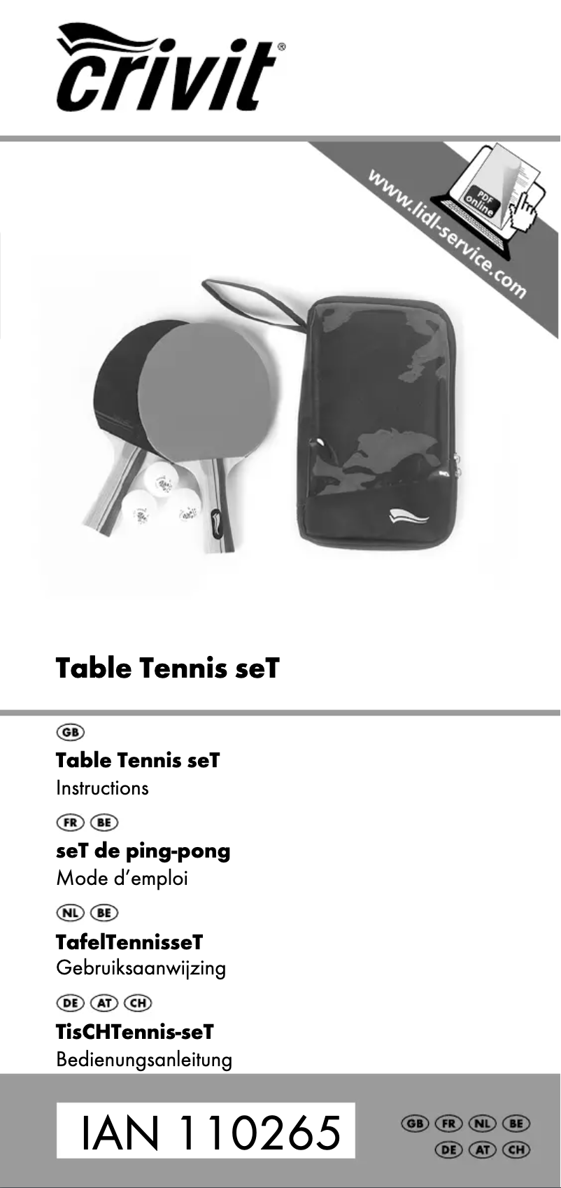 Page 1 de la notice Manuel utilisateur Crivit IAN 110265