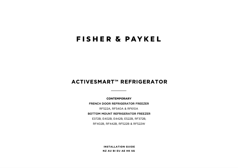 Page n°1 - Guide d'installation Fisher & Paykel RF522BLPX6