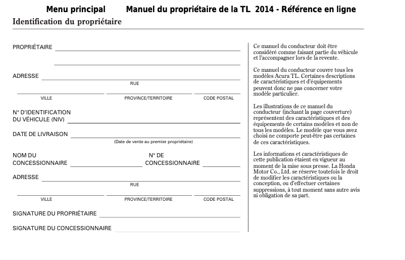 Image de la première page du manuel de l'appareil TL (2014)
