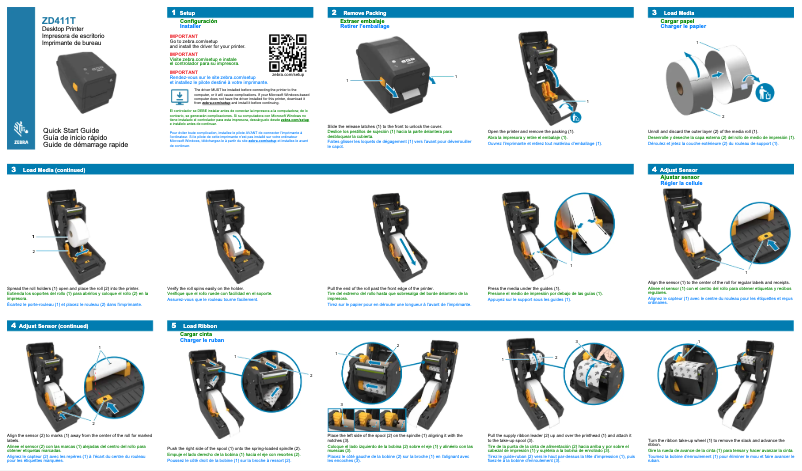 Page n°1 - Guide de démarrage rapide Zebra ZD411D