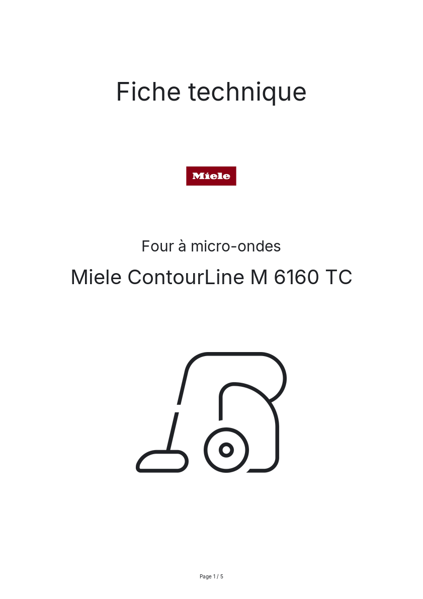 Page n°1 - Fiche technique Miele ContourLine M 6160 TC
