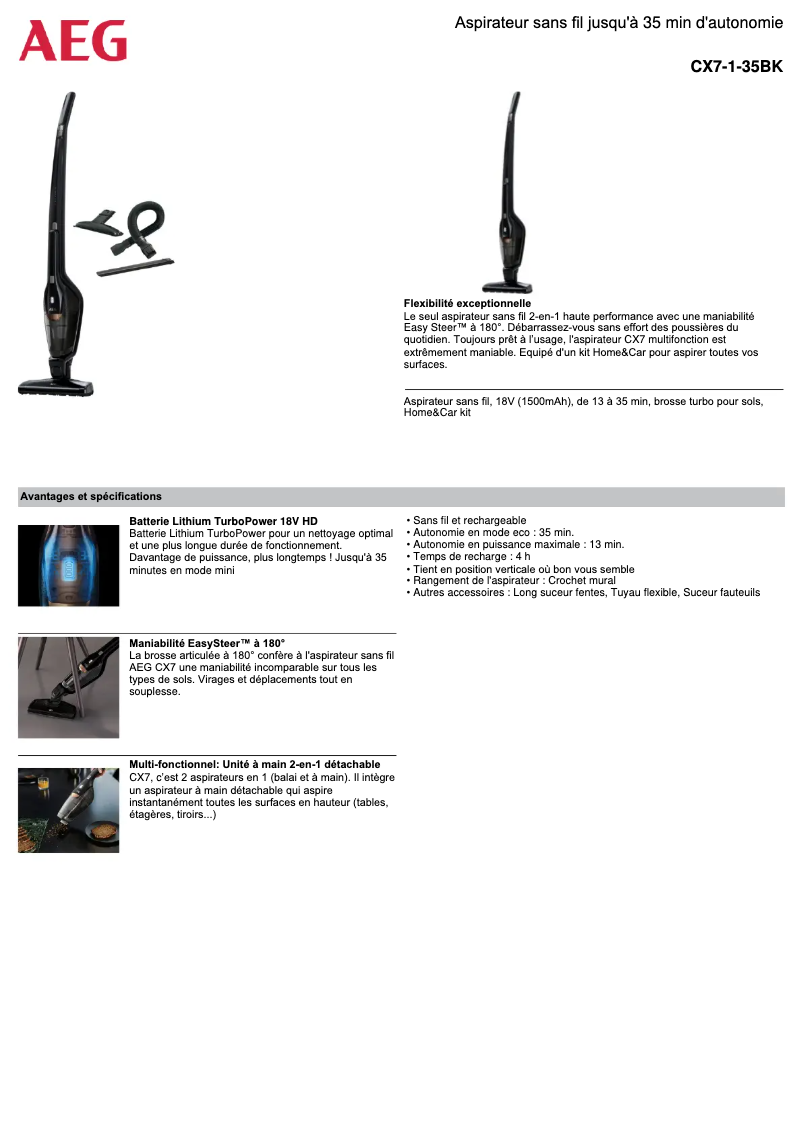 Image de la première page du manuel de l'appareil CX7-1-35BK