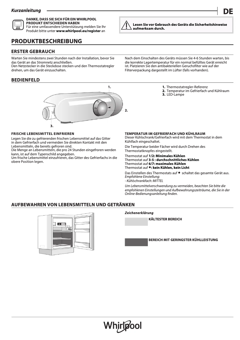 Page 1 de la notice Manuel utilisateur Whirlpool ARZ 005/A+