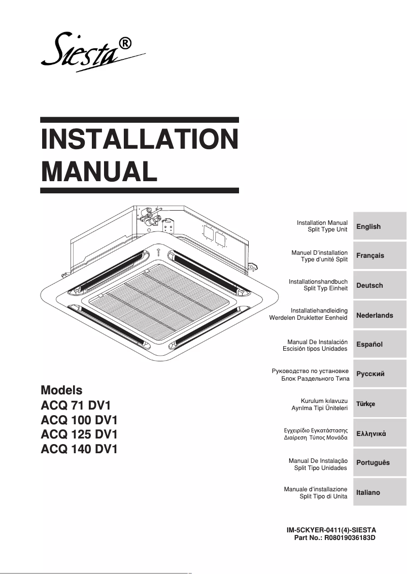 Page 1 de la notice Guide d'installation Daikin ACQ125DV1