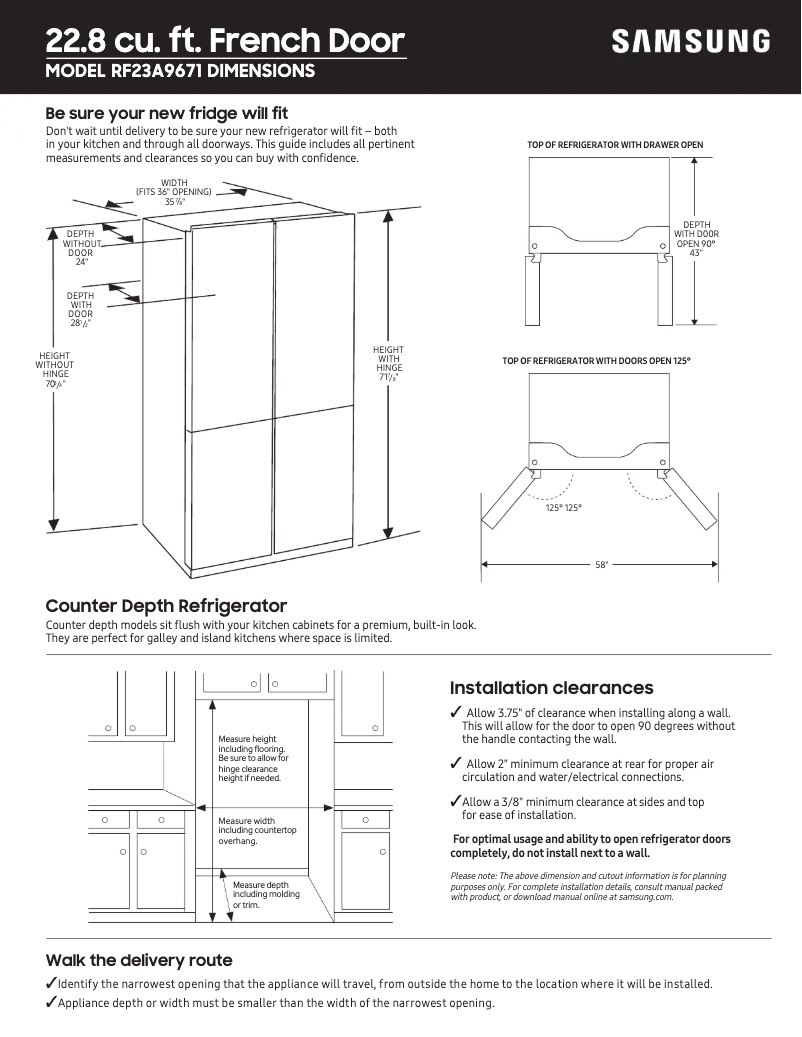 Page n°1 - Guide de mesure Samsung RF23A9671SR