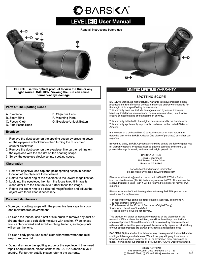 Page 1 de la notice Manuel utilisateur Barska AB12804