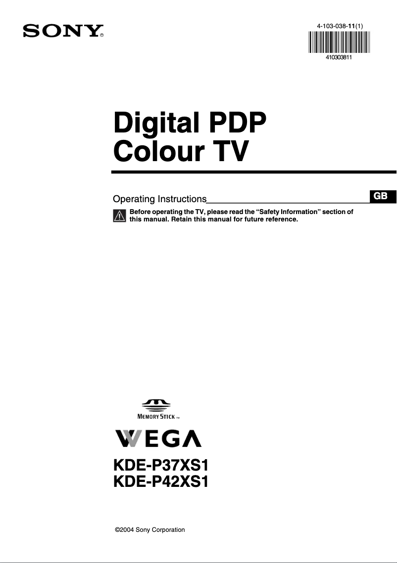 Page n°1 - Manuel utilisateur Sony KDE-P37XS1