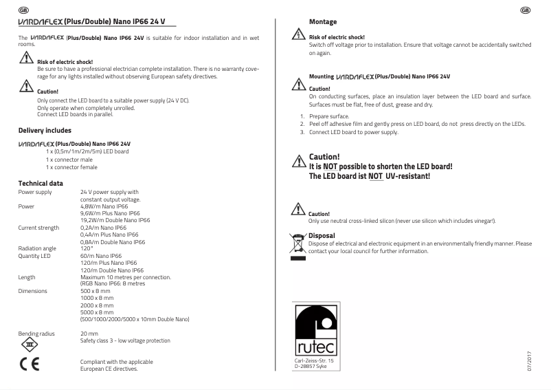 Image de la première page du manuel de l'appareil VARDAflex Double Nano P66 24 V