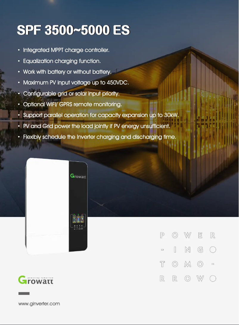 Page 1 de la notice Fiche technique Growatt SPF 5000 ES