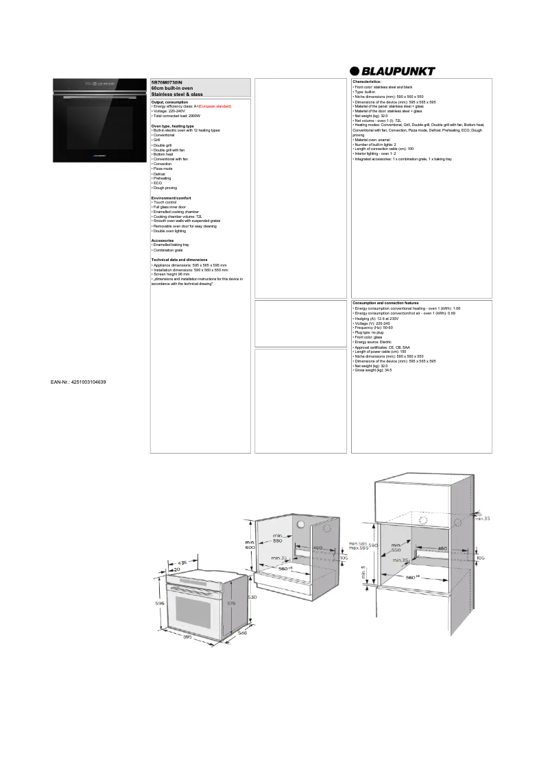 Page n°1 - Fiche technique Blaupunkt 5B70M0730IN