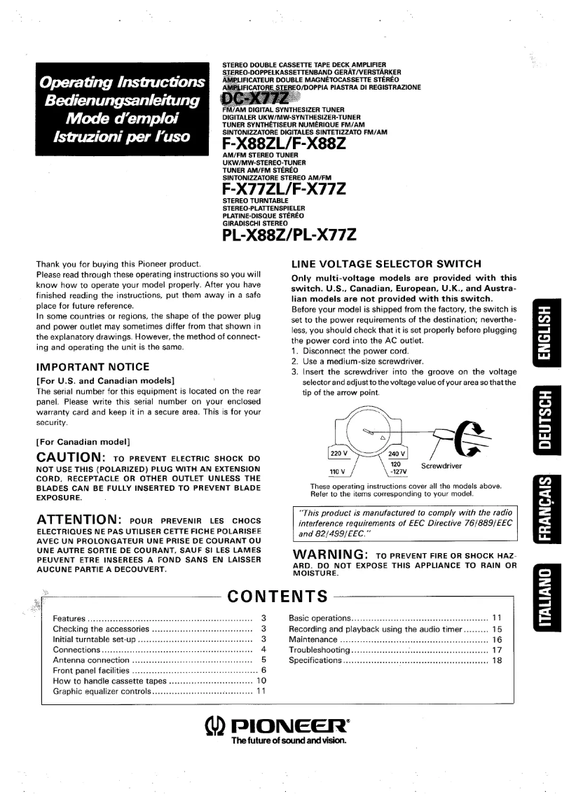 Page 1 de la notice Manuel utilisateur Pioneer F-X77ZL