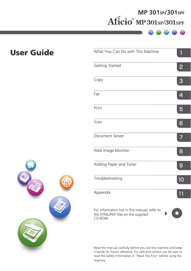 Page 1 of the manual User Manual Ricoh Aficio MP 301SPF