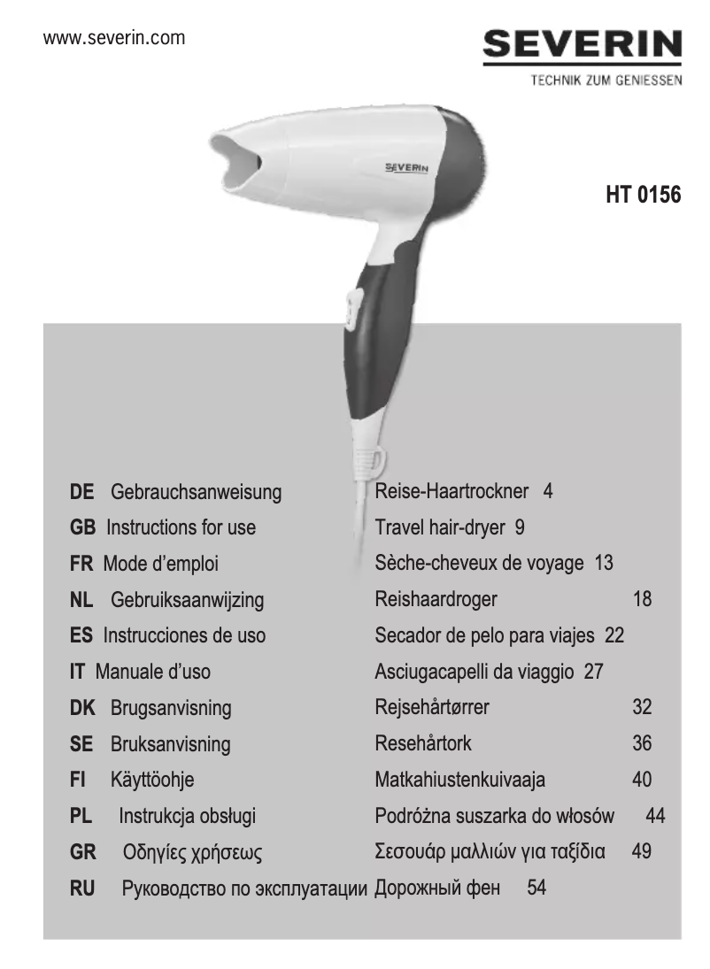 Page 1 de la notice Manuel utilisateur Severin HT 0156