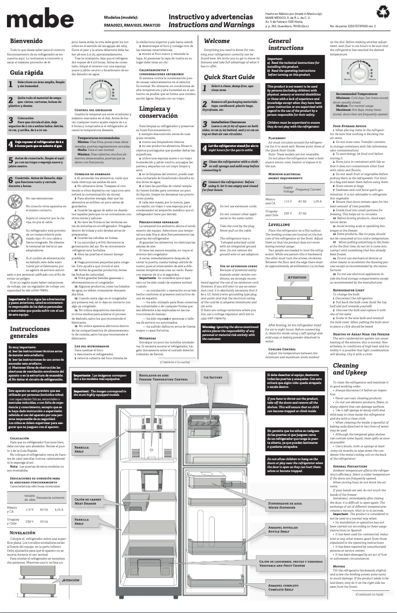 Image de la première page du manuel de l'appareil RMA1025YMXE1