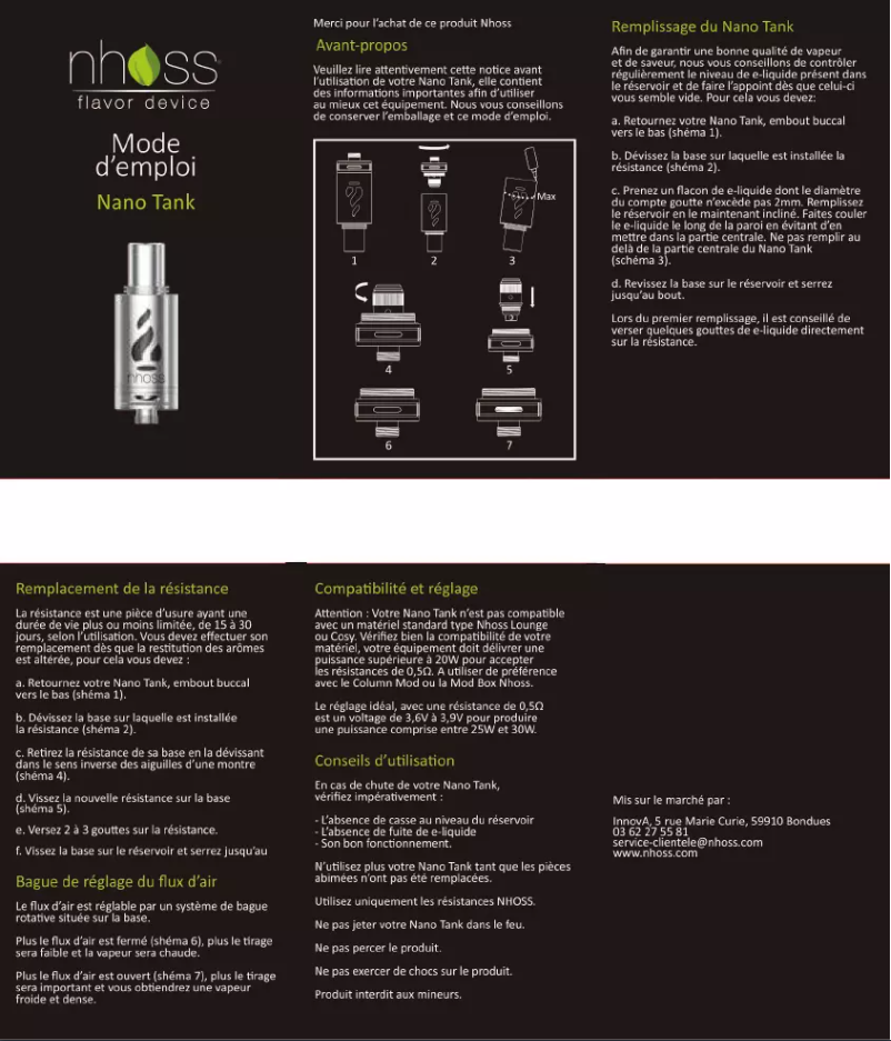 Page 1 de la notice Manuel utilisateur Nhoss Nano Tank