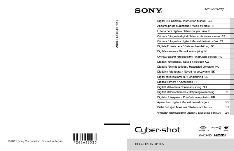 Page 1 de la notice Manuel utilisateur Sony Cybershot DSC-TX100