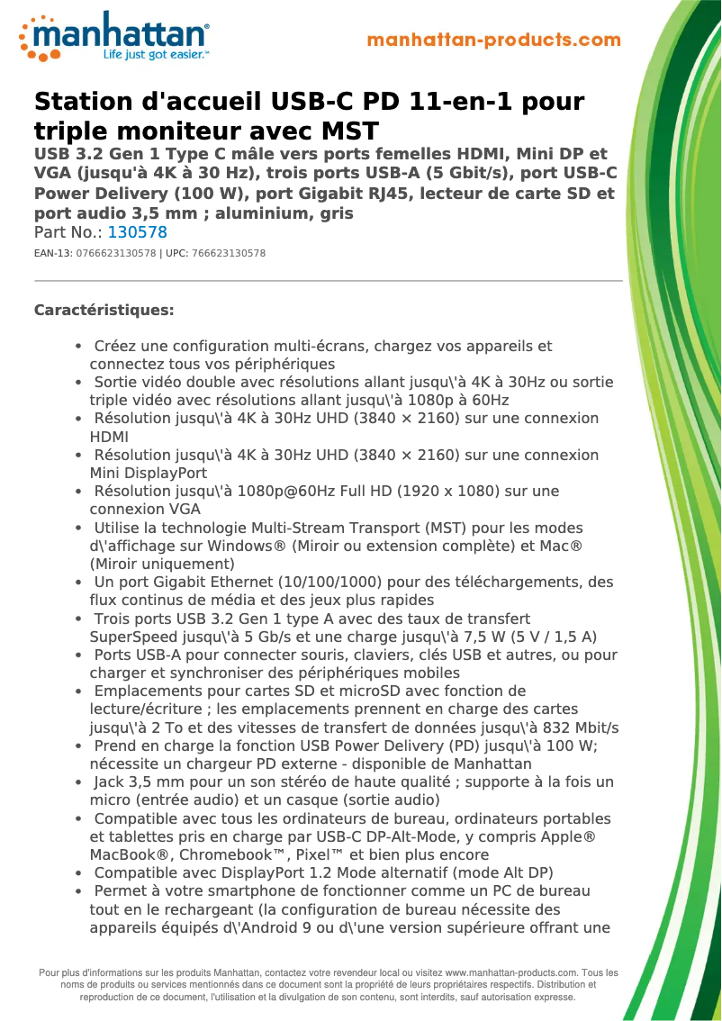 Page 1 de la notice Fiche technique Manhattan 130578