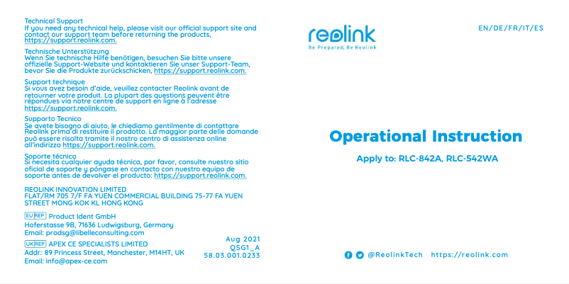 Página 1 del manual Manual de usuario Reolink RLC-842A