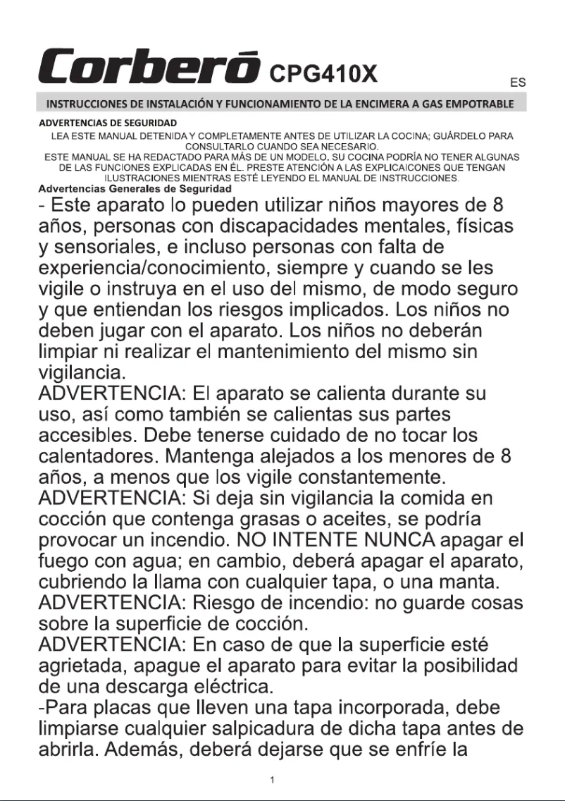 Image de la première page du manuel de l'appareil CPG410X