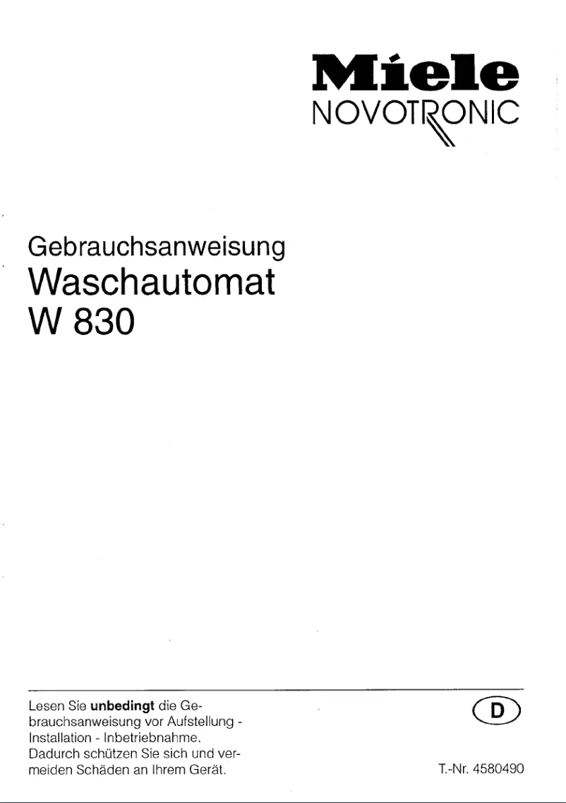 Page n°1 - Manuel utilisateur Miele W 830