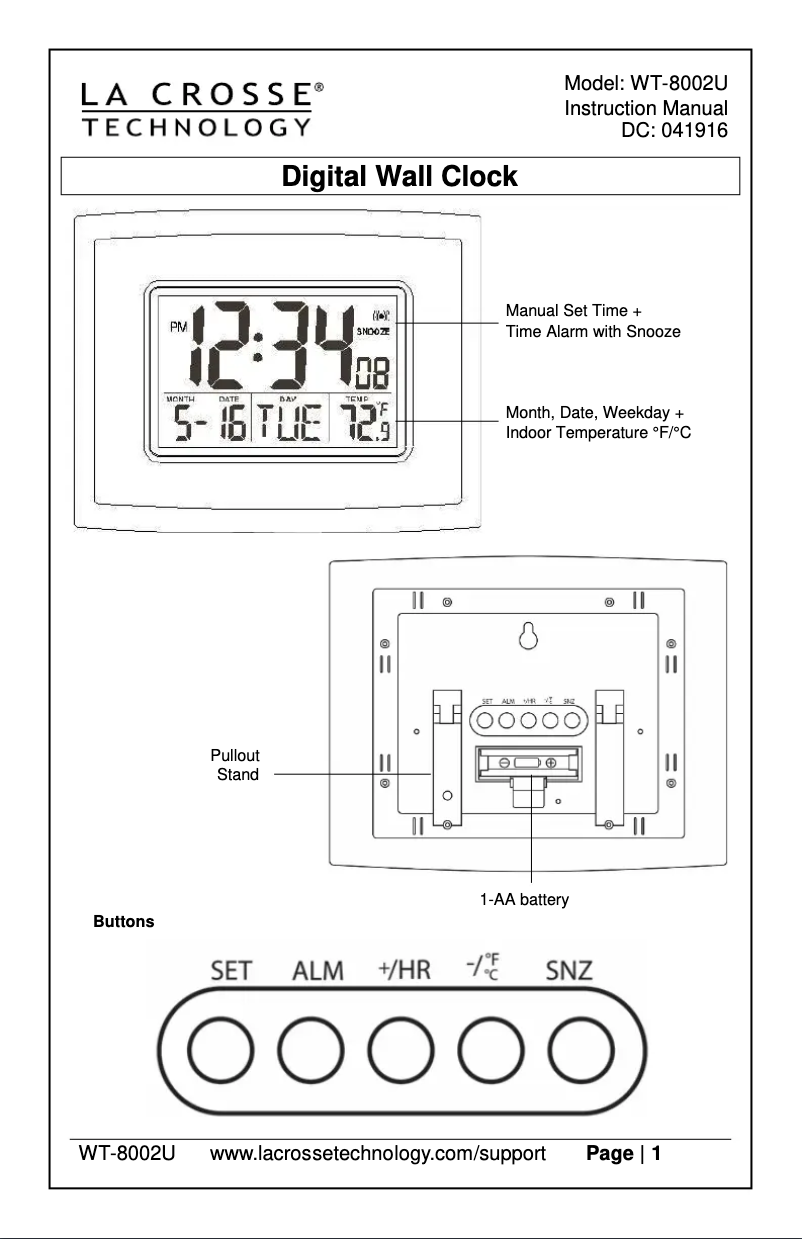 Page n°1 - Manuel utilisateur La Crosse Technology WT-8002U