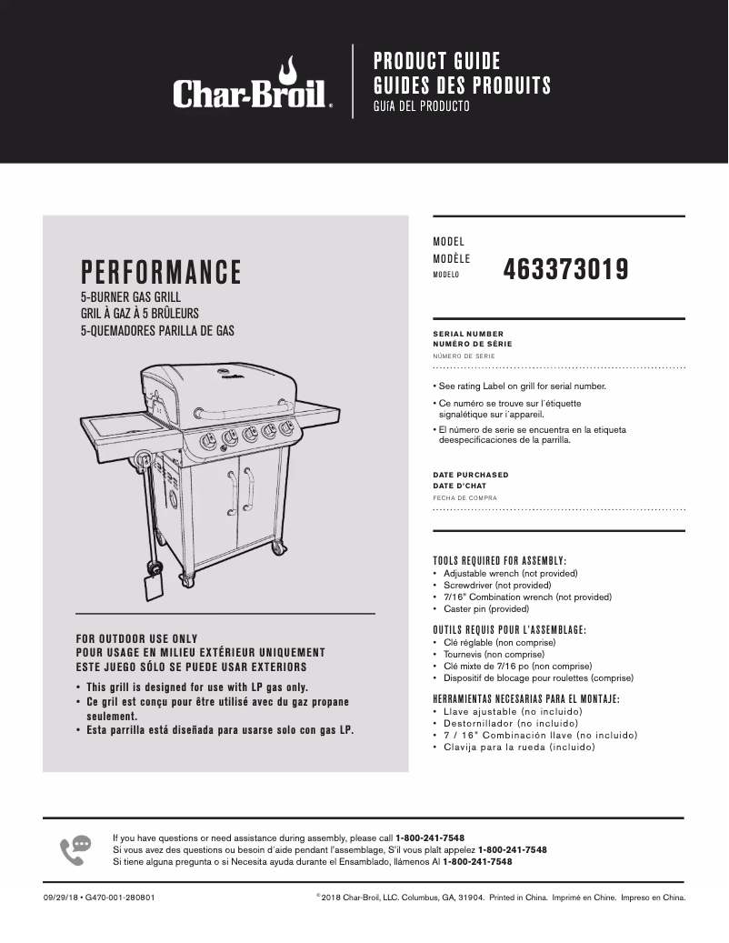 Page 1 de la notice Manuel utilisateur Char-Broil Performance 5B