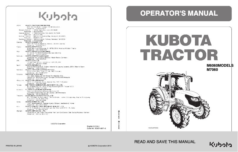 Page 1 de la notice Manuel utilisateur Kubota M7060HDCC