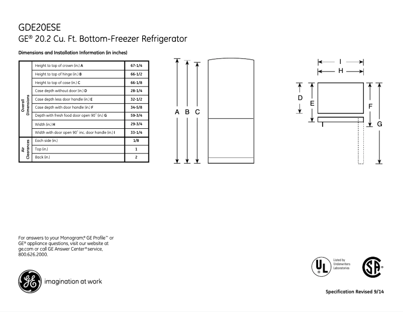 Página 1 del manual Ficha técnica GE GDE20ESESS