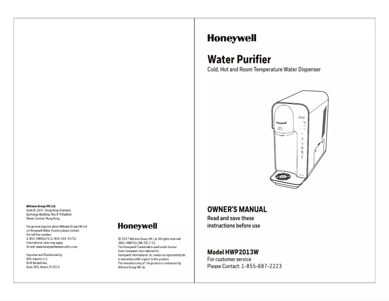 Page 1 de la notice Manuel utilisateur Honeywell HWP2013W