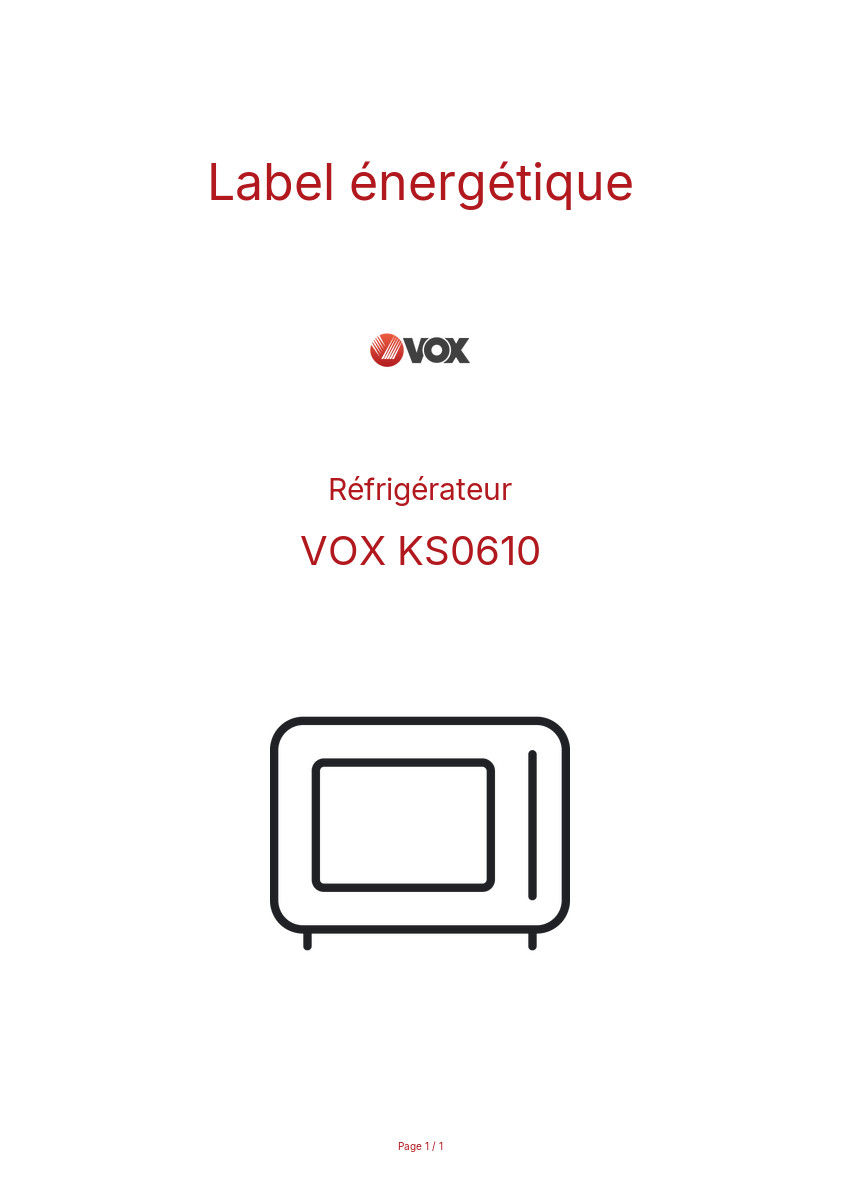 Page n°1 - Label énergétique VOX KS0610