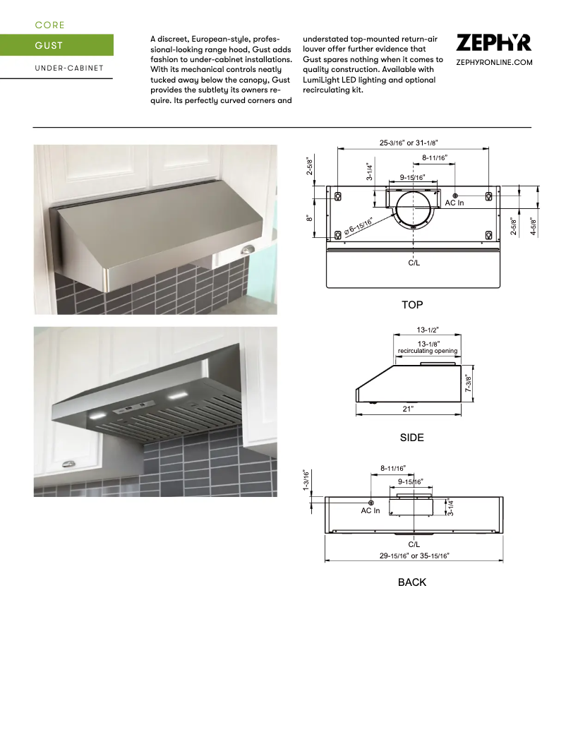 Page 1 de la notice Fiche technique Zephyr AK7136BS-BF