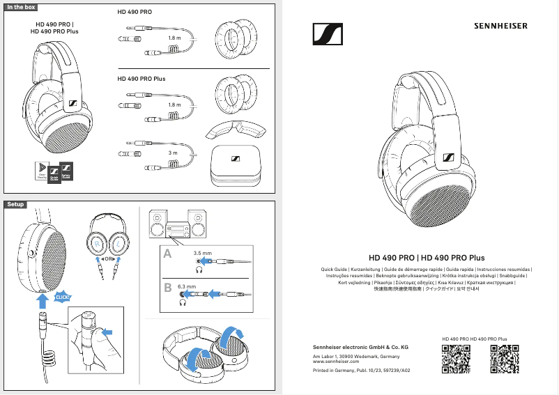 Page 1 de la notice Manuel utilisateur Sennheiser HD 490 PRO