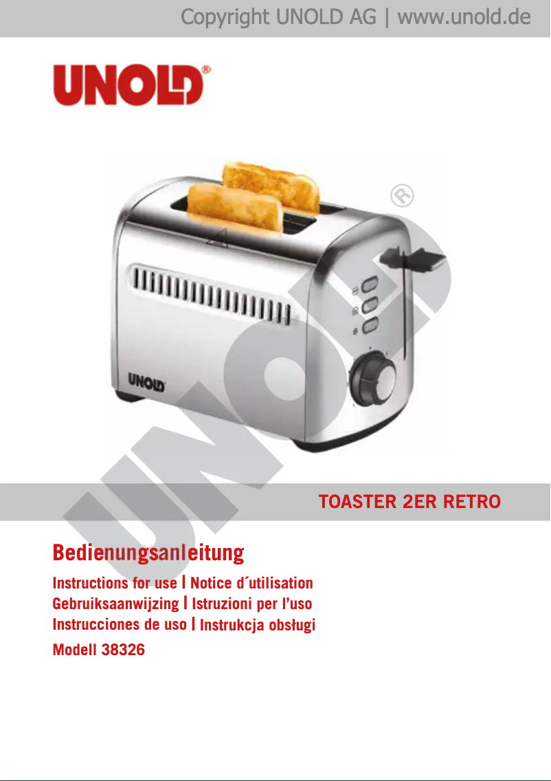 Page 1 de la notice Manuel utilisateur Unold 38326