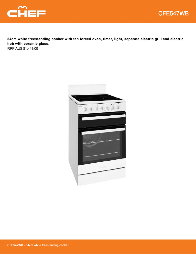 Page 1 de la notice Fiche technique Chef CFE547WB