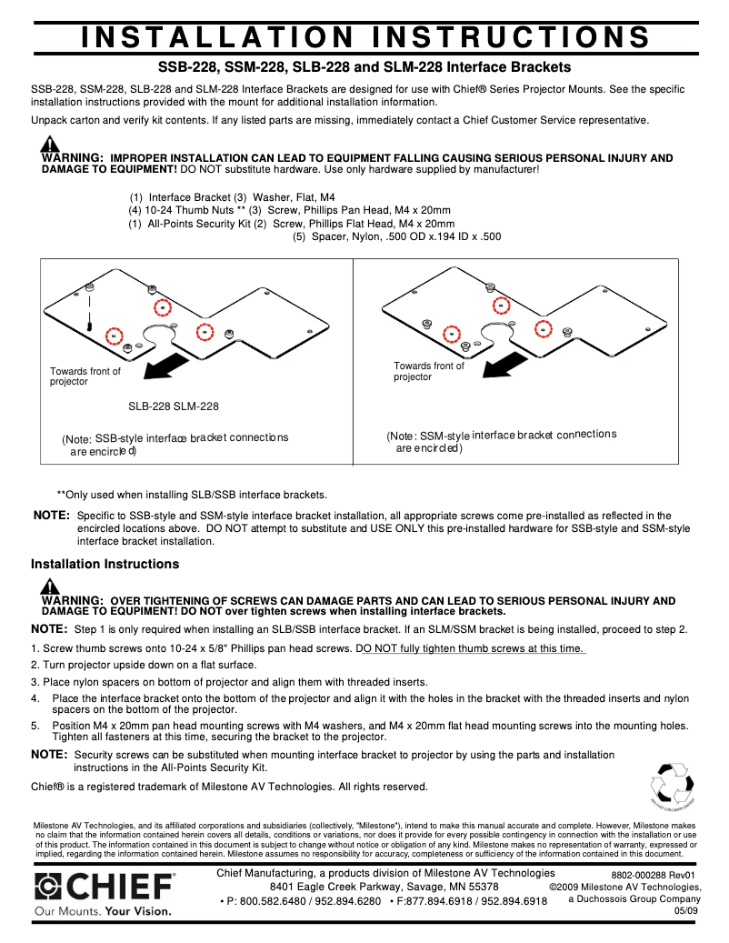 Page n°1 - Manuel utilisateur Chief SLM228