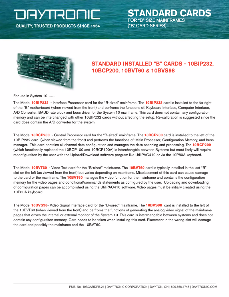 Page 1 de la notice Fiche technique Daytronic 10BIP232