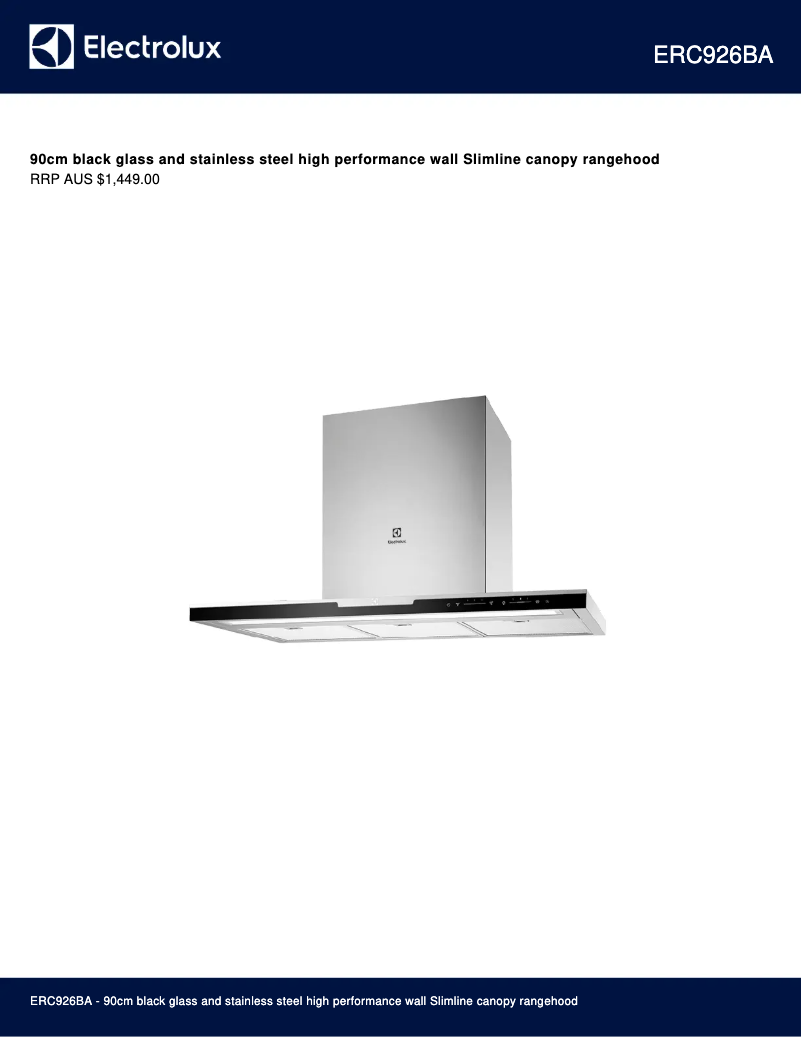 Page 1 de la notice Fiche technique Electrolux ERC926BA