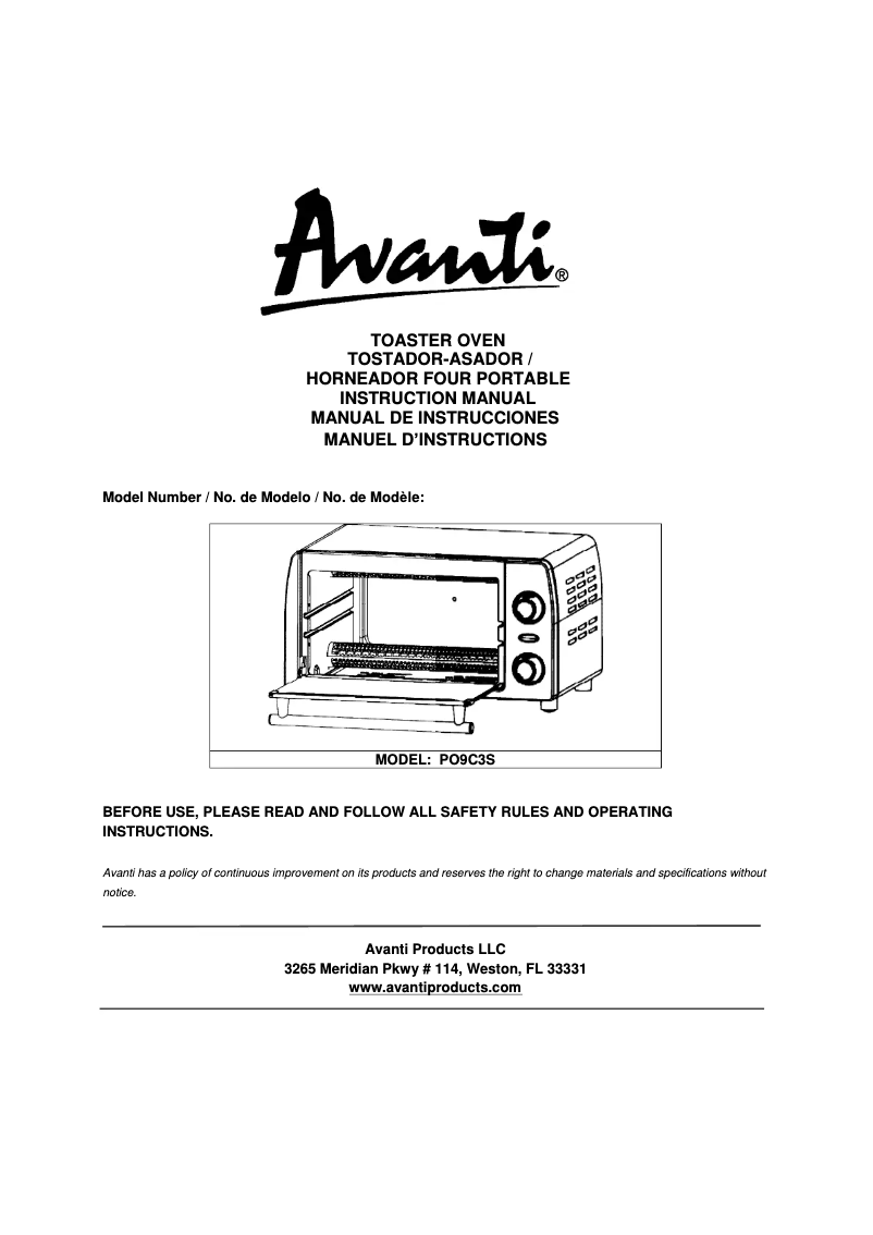Page n°1 - Manuel utilisateur Avanti PO9C3S